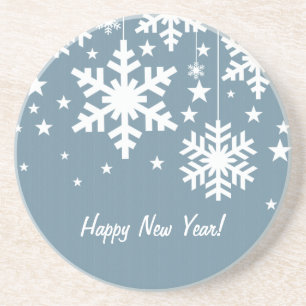 Verre En Grès Snowflakes et Stars Dessous de verre, Bleu