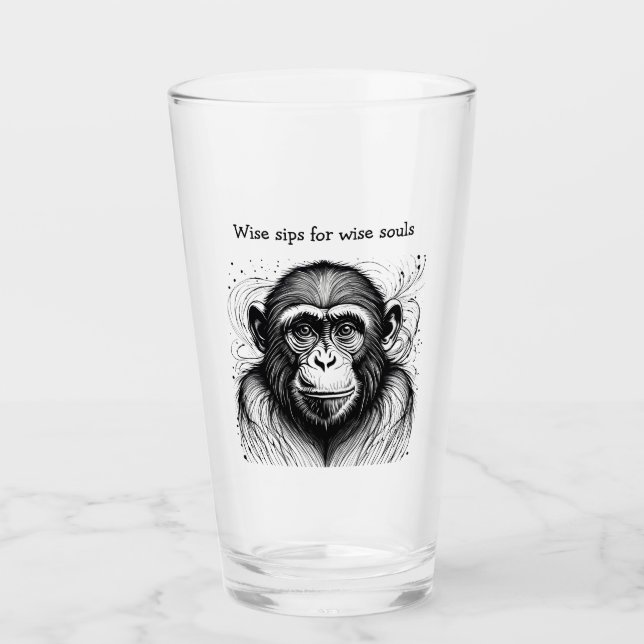Verre Encre blanche noire de singe drôle Customisée (Devant)