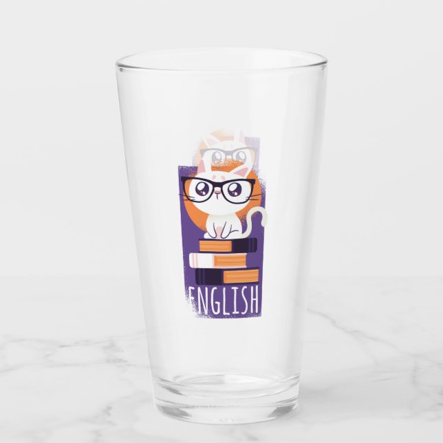 Verre ENSEIGNANTS ANGLAIS Cadeau - Cute Kawaii Chat Purp (Devant)