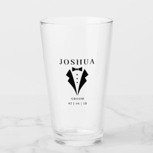 Verre Épouser le nom et la pinte de smoking de date