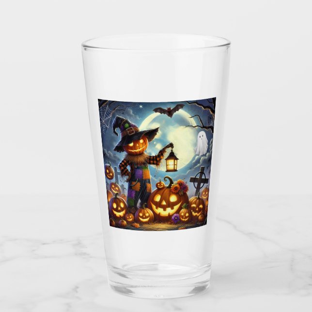 Verre Épouvantail et citrouilles d'Halloween mignons et  (Devant)