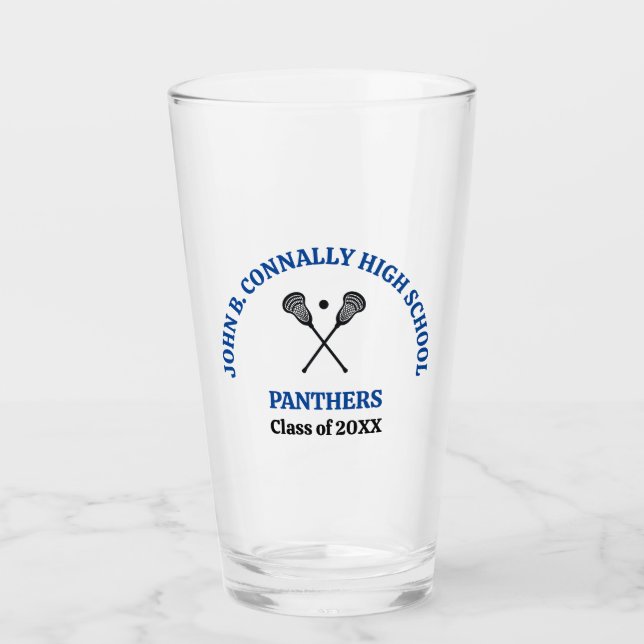 Verre Équipe de crosse de lycée personnalisée Bleue (Devant)