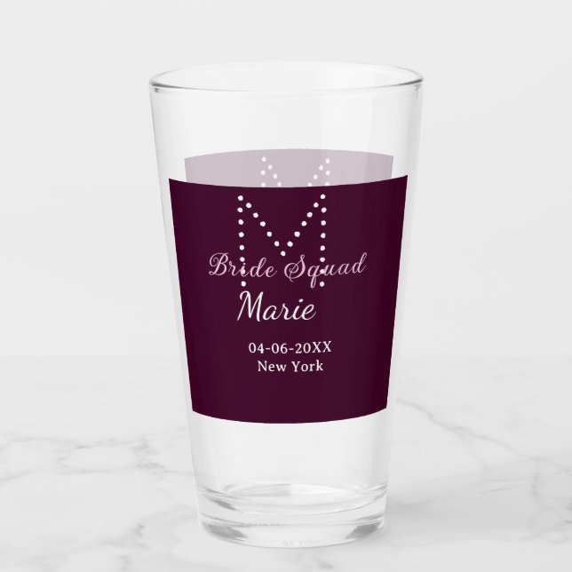Verre Équipe de la mariée ajoutez le nom monogramme demo (Devant)
