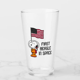 Verre ESPACE   Snoopy avec astronaute du drapeau