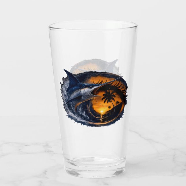 Verre Espadon Sunset Wave – Art océanique tropical surré (Dos)