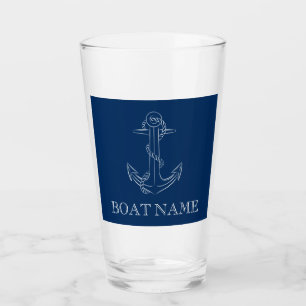 Verre Esprit Nautique Ancre Bleu Marine