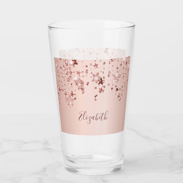 Verre étoile rose dorée brillant nom rose glam (Devant)