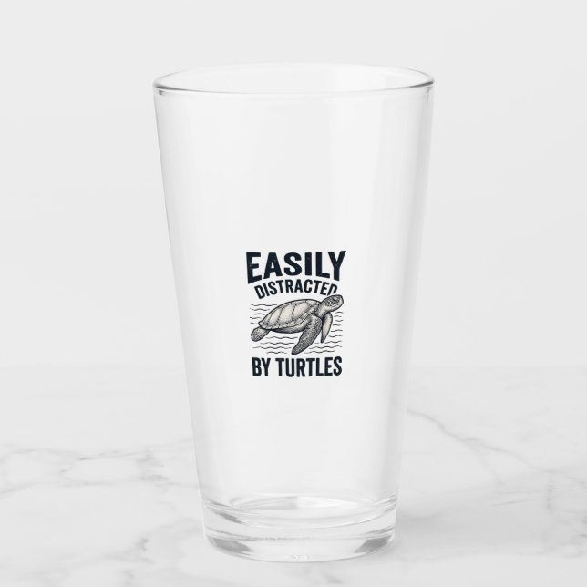 Verre Facilement Distrait Par Les Tortues Design De T-Sh (Devant)