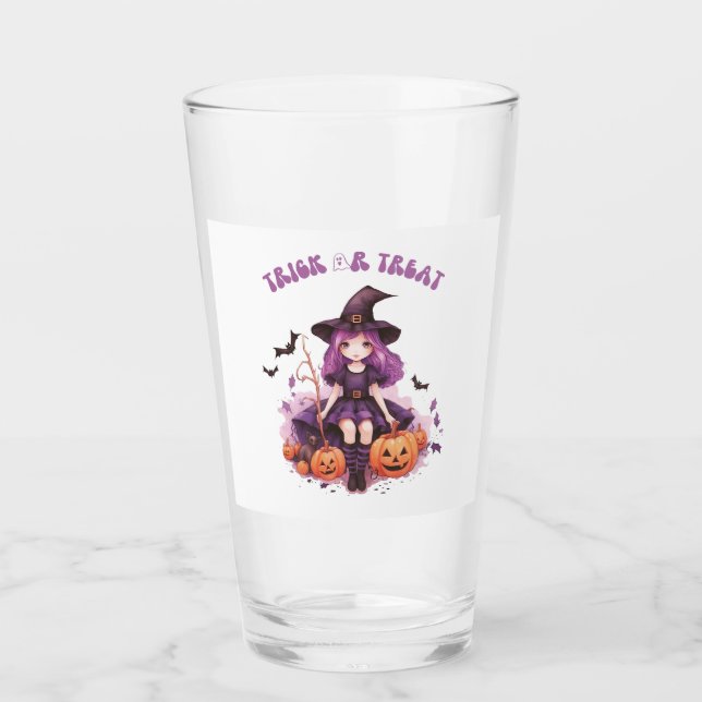 Verre Farce ou Friandise Sorcière Violette Citrouilles e (Devant)
