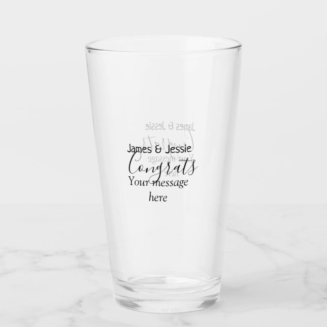 Verre Félicitations ajoutez nom message mariage jeune co (Devant)