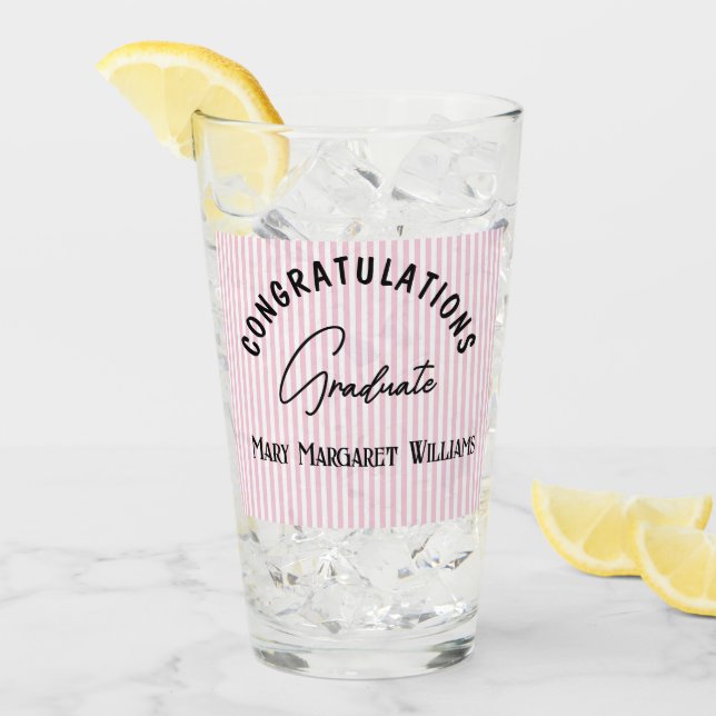 Verre Félicitations Diplômé Rayure Rose 16oz (Devant glace)