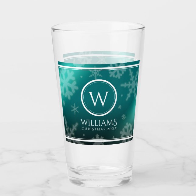 Verre Festif Blue Foil Snowflakes Monogramme Nom (Devant)