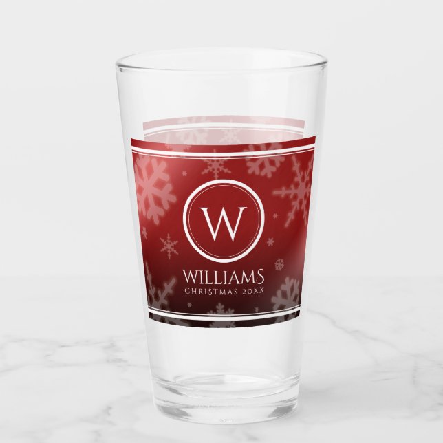 Verre Festif Red Foil Snowflakes Nom du monogramme (Devant)
