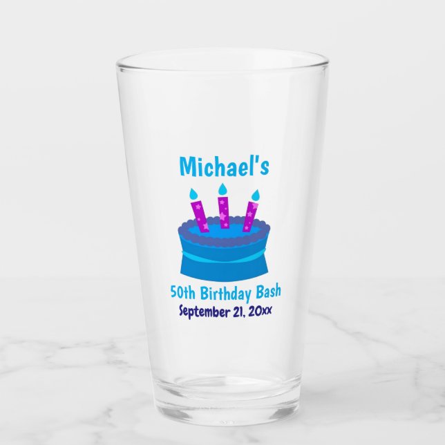 Verre Fête 50e Anniversaire Favor Blue Cake Beer Pint (Devant)