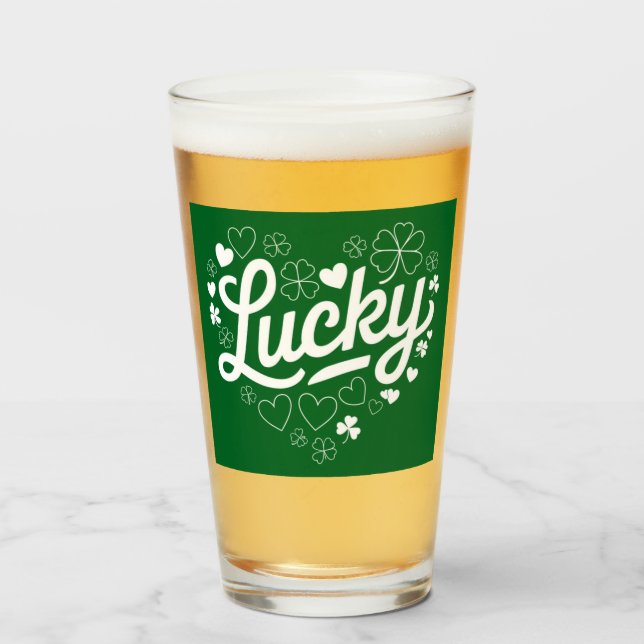 Verre Fête de la Saint-Patrick Cœur Trèfle Chanceux Trèf (Devant (rempli))