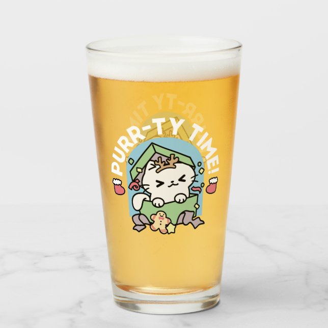 Verre Fête de Noël avec Purr-ty Time Cat (Devant (rempli))
