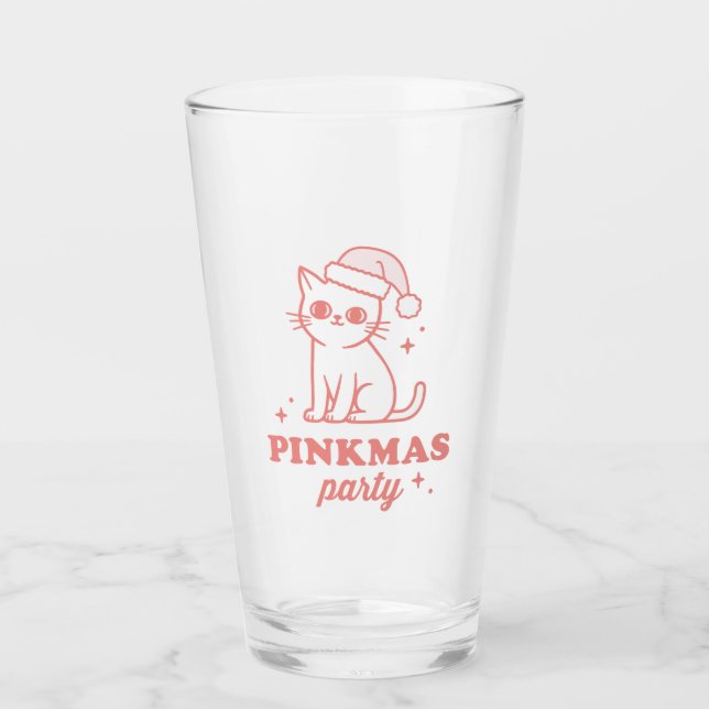 Verre Fête de Noël rose esthétique rose fille chat (Devant)