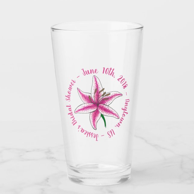 Verre Fête des mariées rose Lily Fleur Mariage Faveur (Devant)