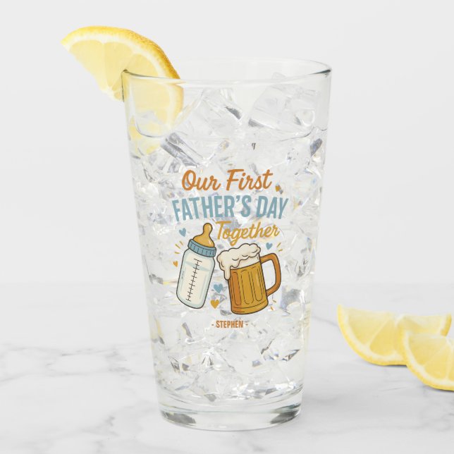 Verre Fête du Premier Père ensemble - Bière et Bouteille (Devant glace)