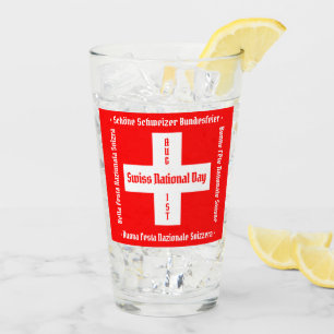 Verre Fête nationale suisse en quatre langues Drapeau su