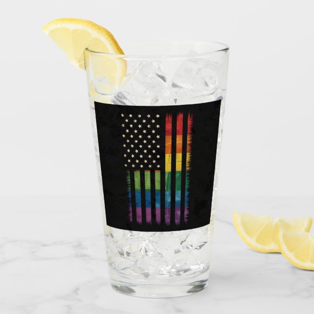 Verre Fierté USA Amérique détenue drapeau arc-en-ciel LG (Devant glace)