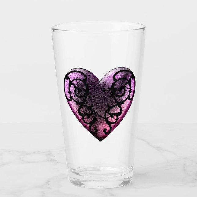 Verre Filigree Goth Coeur rose (Devant)