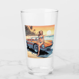 Verre Fille avec voiture de sport