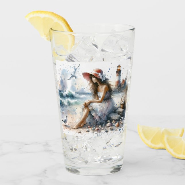 Verre Fille d'aquarelle romantique par phare (Devant glace)