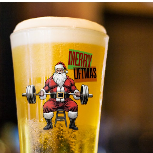 Verre Fitness amusante Noël Vies Barbell Père Noël Bière (Merry Liftmas!! A funny Swole Santa Beer Glass. A great gift for your personal trainer or coach.)