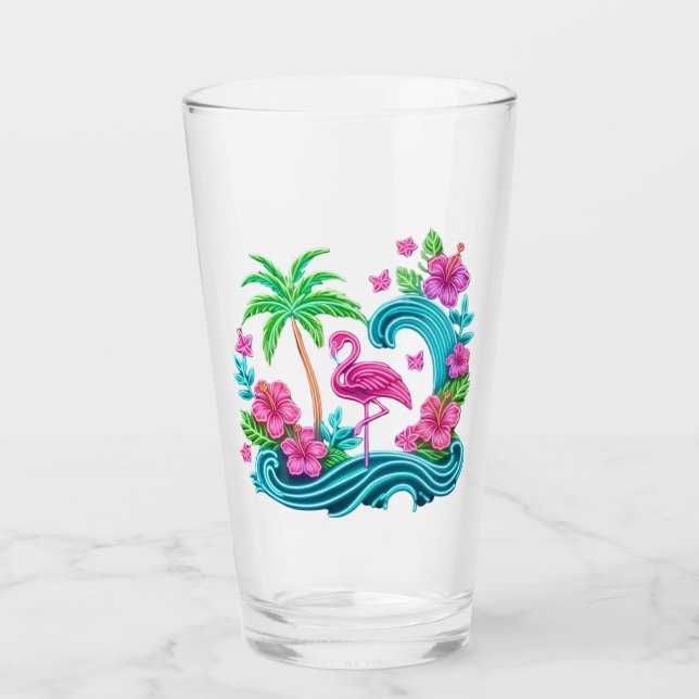 Verre Flamant rose de néon tropical (Devant)