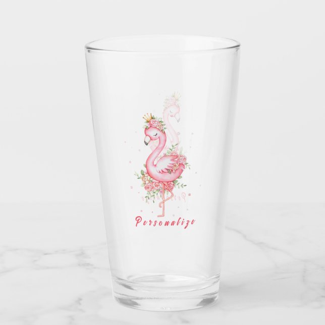 Verre Flamant rose rose Jolie Couronne or Rose Fleurs (Devant)