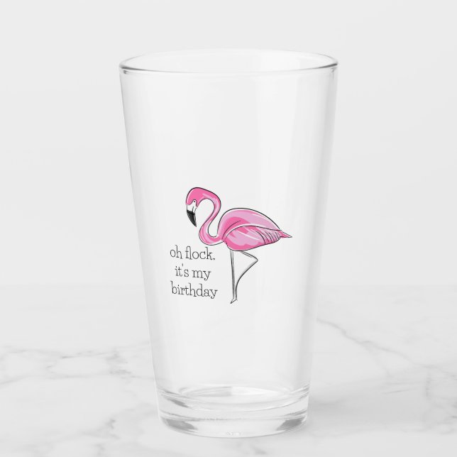 Verre Flamant rose rose Oh Flock C'est mon Anniversaire  (Devant)