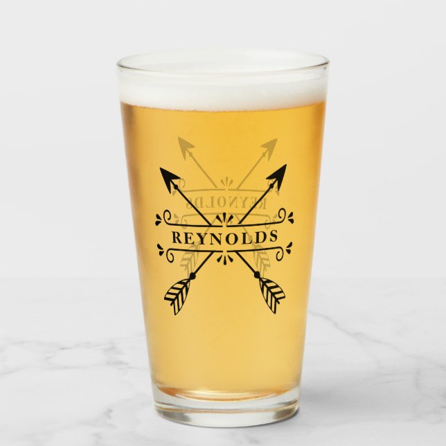 Verre Flèches croisées rustiques avec nom ID615 (Devant (rempli))