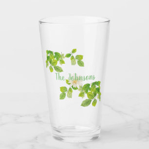Verre Fleur blanche et jardin Feuille vert