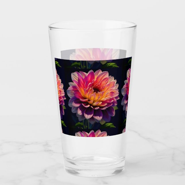 Verre Fleur de dahlia rose et orange chaud (Devant)