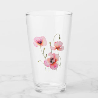 Verre Fleur de naissance Août Pavots roses SANS LETTRAGE