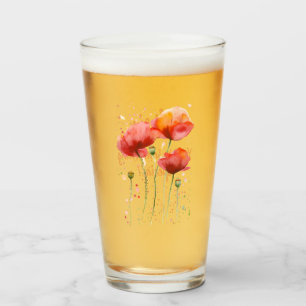 Verre Fleur de naissance d'août Coquelicots rouges Aquar
