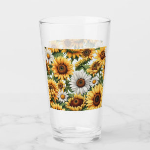 Verre Fleur de soleil blanche et jaune