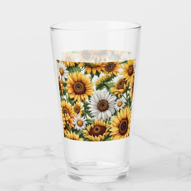 Verre Fleur de soleil blanche et jaune (Devant)