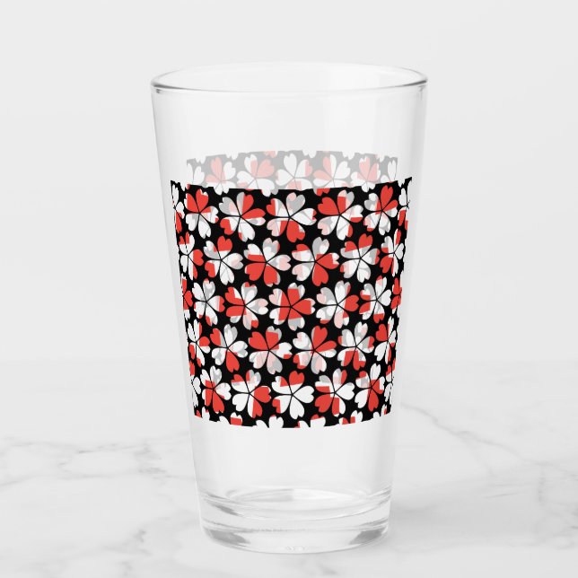 Verre Fleurs blanches rouges mignons motif (Devant)