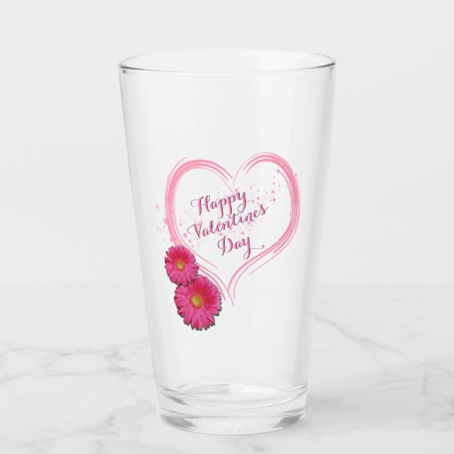 Verre Fleurs de Coeur Rose Saint-Valentin (Devant)