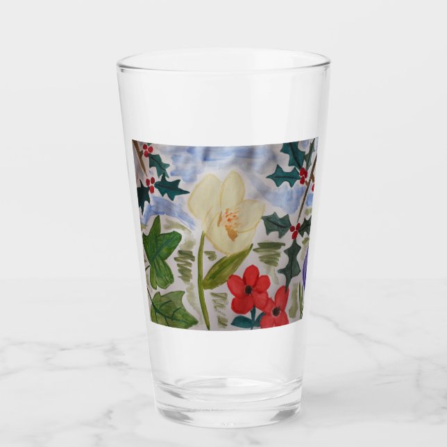 Verre Fleurs d'hiver et houx (Devant)