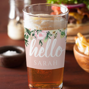 Verre Fleurs Pastel Rose Moderne Bonjour Et Vous Nom