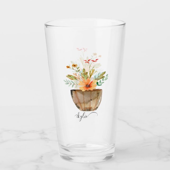 Verre Fleurs peintes de corail rustique (Devant)