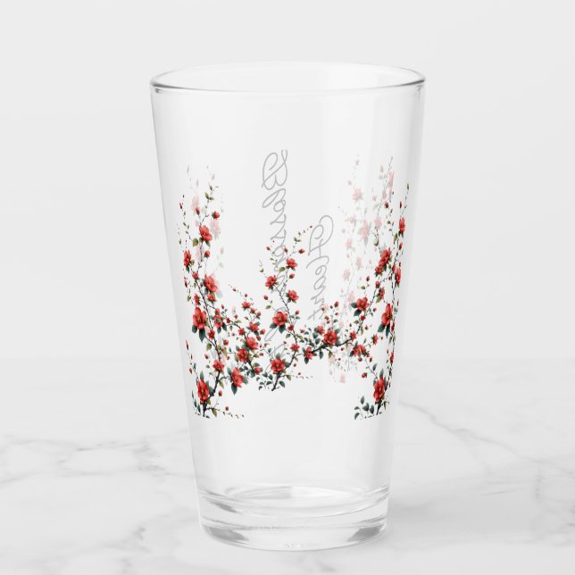 Verre Fleurs rouges sur une branche de printemps silenci (Devant)