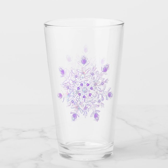 Verre flocon de neige violet clair et coeur étincelant (Devant)