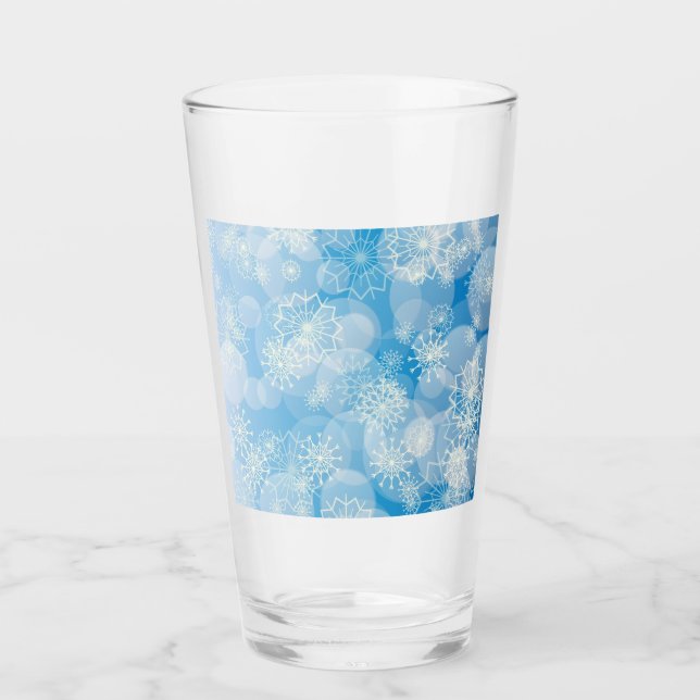Verre flocons de Noël sur un fond bleu (Devant)