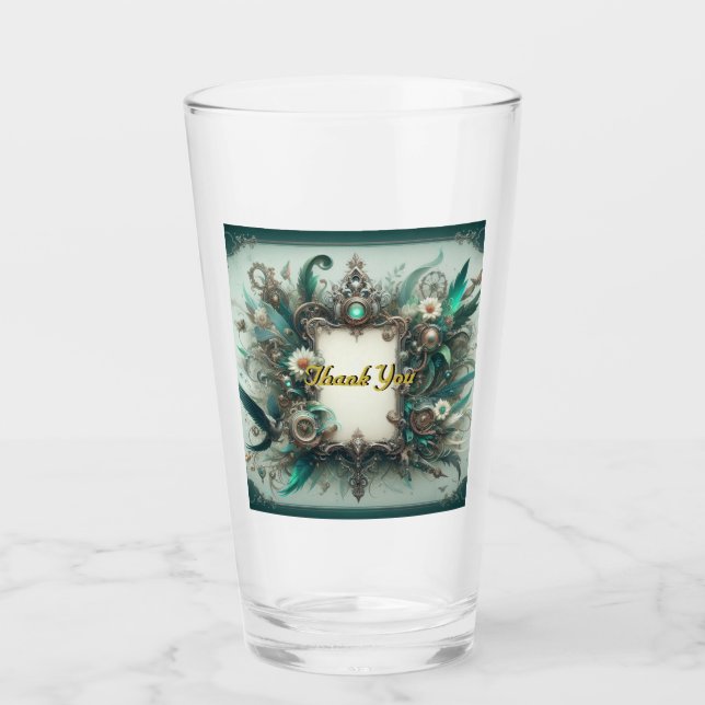 Verre Floral Steampunk Mariage vert et argent (Devant)