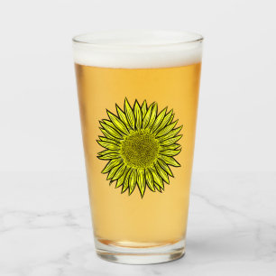 Verre Flore Rustique Tournesol Jaune Main tirée
