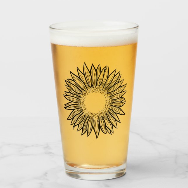 Verre Flore Rustique Tournesol Main tiré (Devant (rempli))